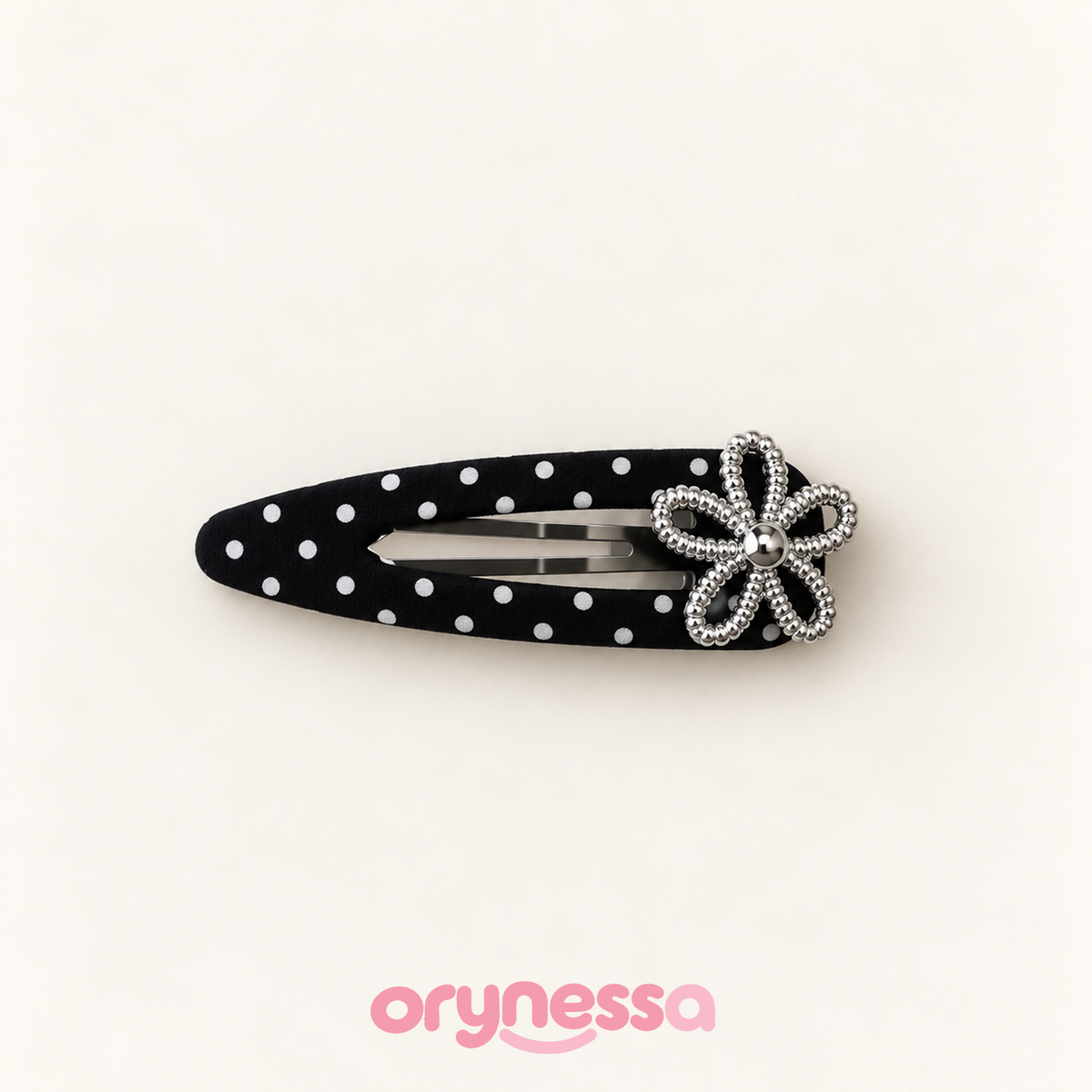 Orynessa Noir Polka Dot Flower Barrette