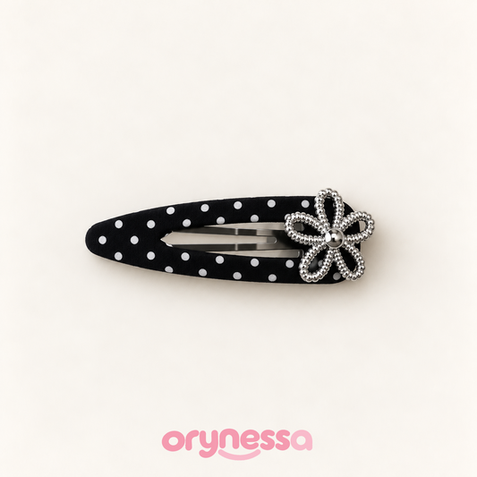 Orynessa Noir Polka Dot Flower Barrette
