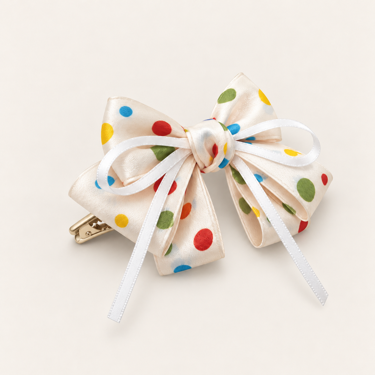 Orynessa Polka Dot Satin Bow Hair Clip