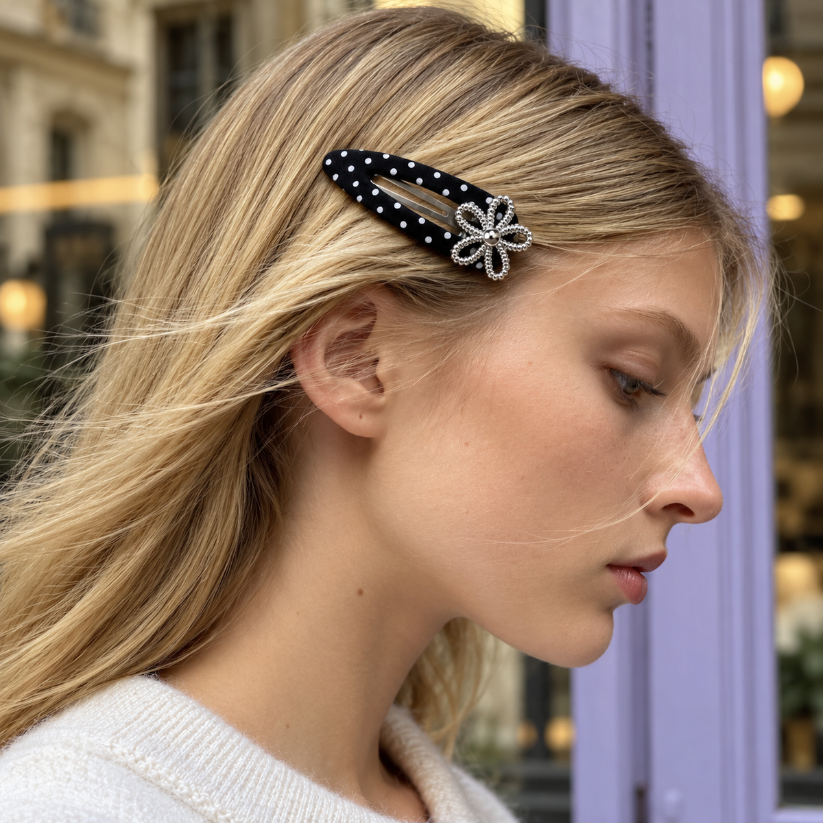 Orynessa Noir Polka Dot Flower Barrette