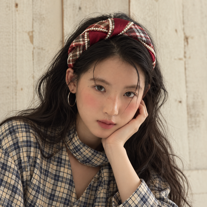 Orynessa Ruby Plaid Pearl Headband