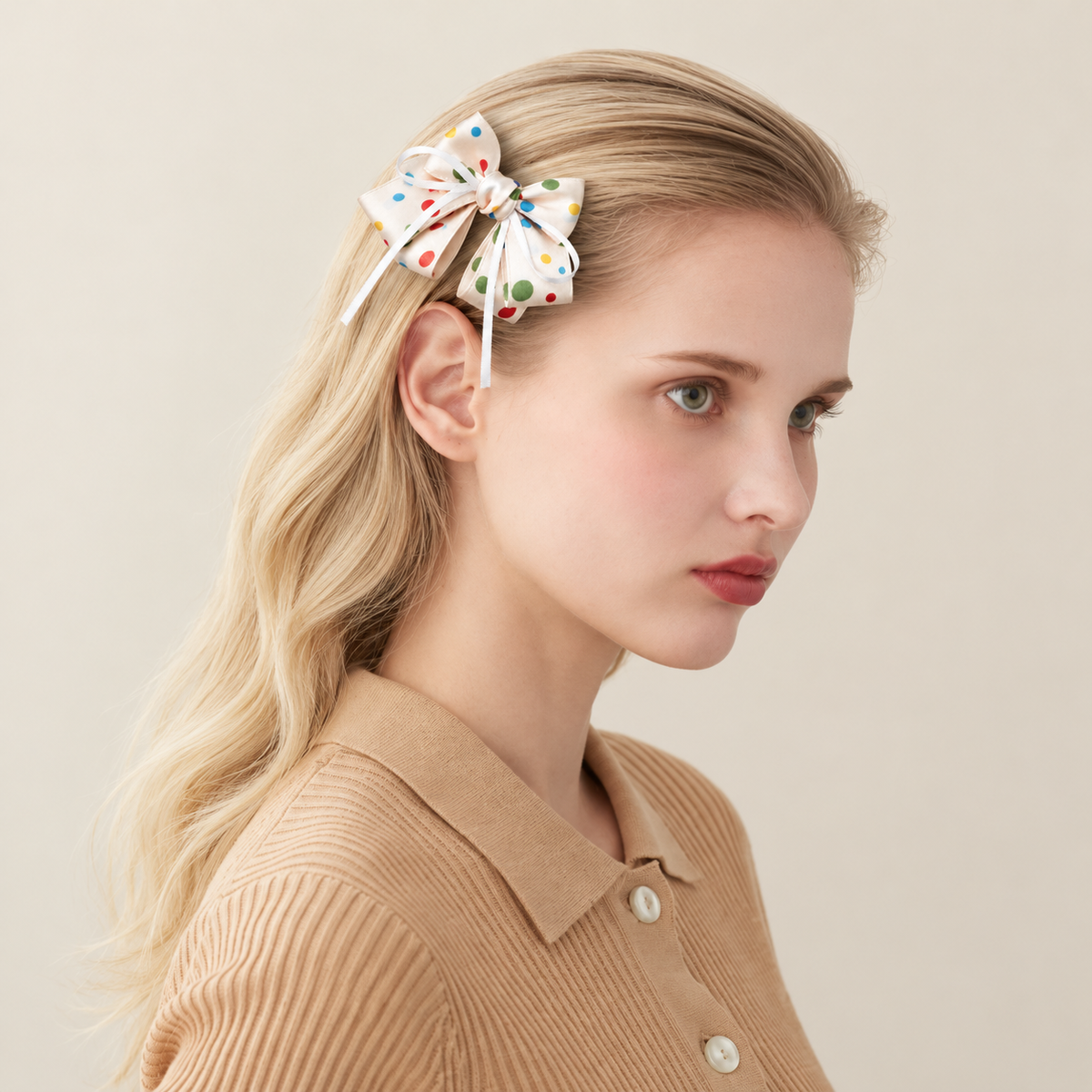 Orynessa Polka Dot Satin Bow Hair Clip