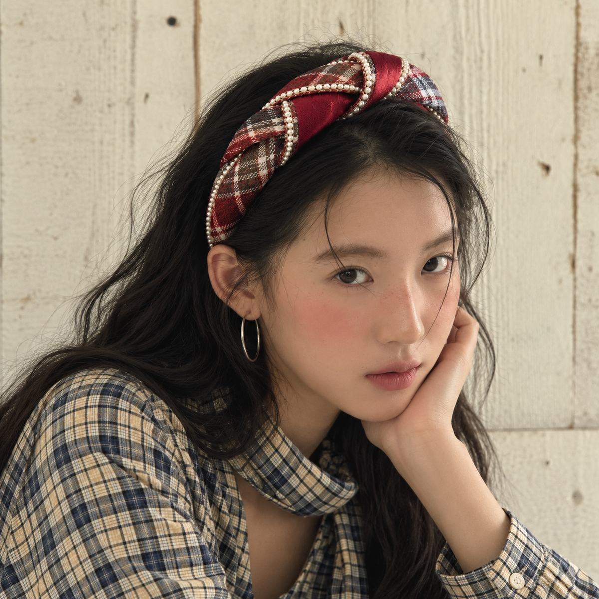 Orynessa Ruby Plaid Pearl Headband