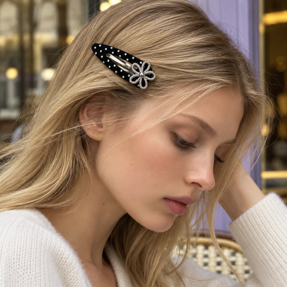 Orynessa Noir Polka Dot Flower Barrette
