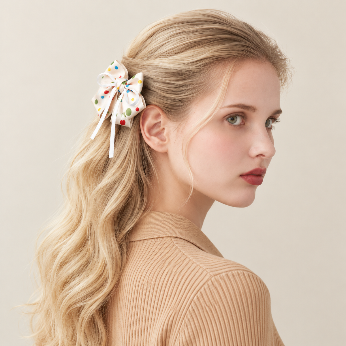 Orynessa Polka Dot Satin Bow Hair Clip