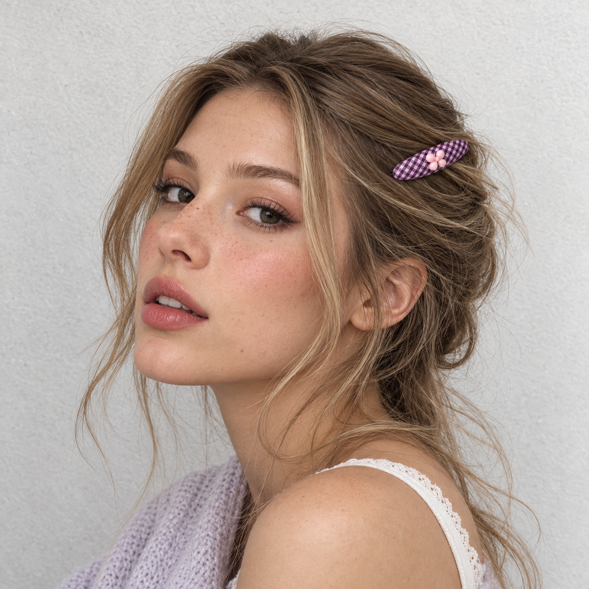 Orynessa Violet Gingham Flower Barrette