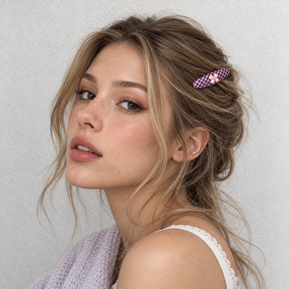 Orynessa Violet Gingham Flower Barrette
